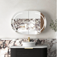 Bondi Oval Led Mirror Black Oak Shaving Cabinet